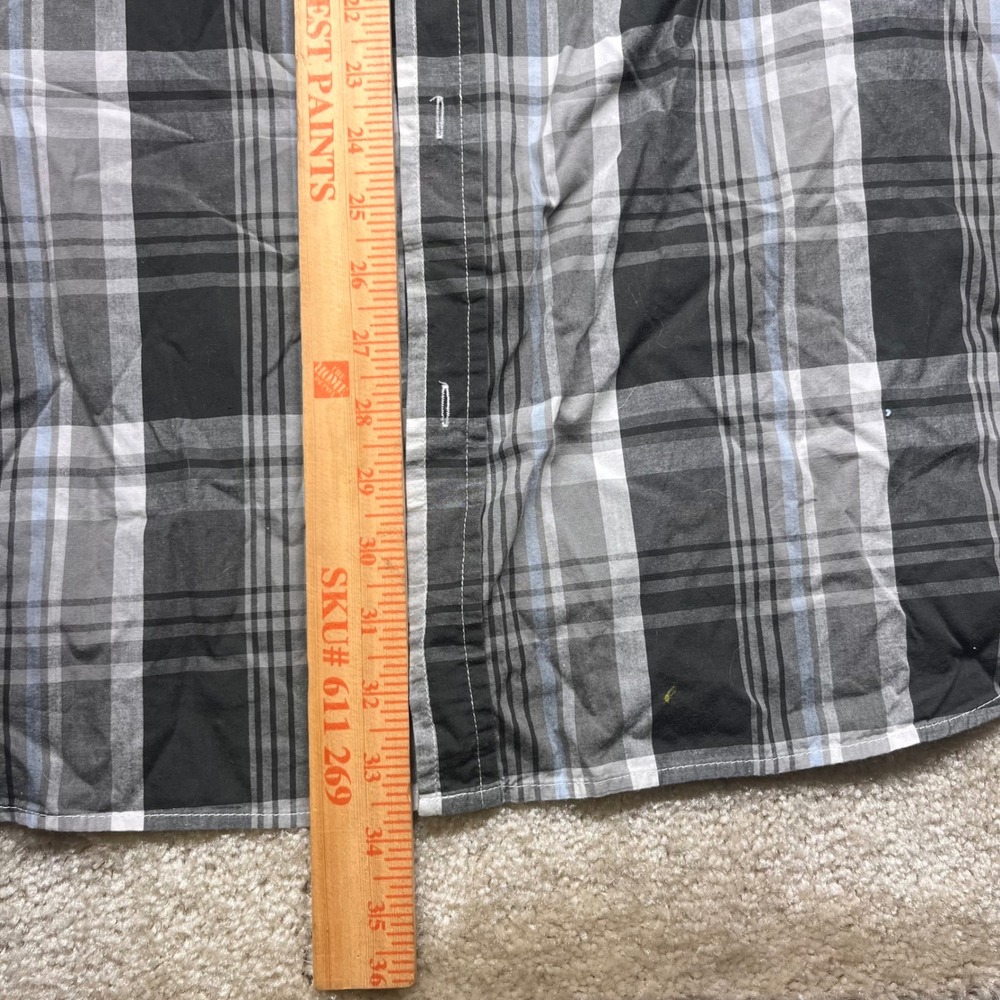 Ecko Unltd Mens 4XL Plaid Button Down Shirt Grey Black Long Sleeve Back Logo Y2K - Picture 5 of 9